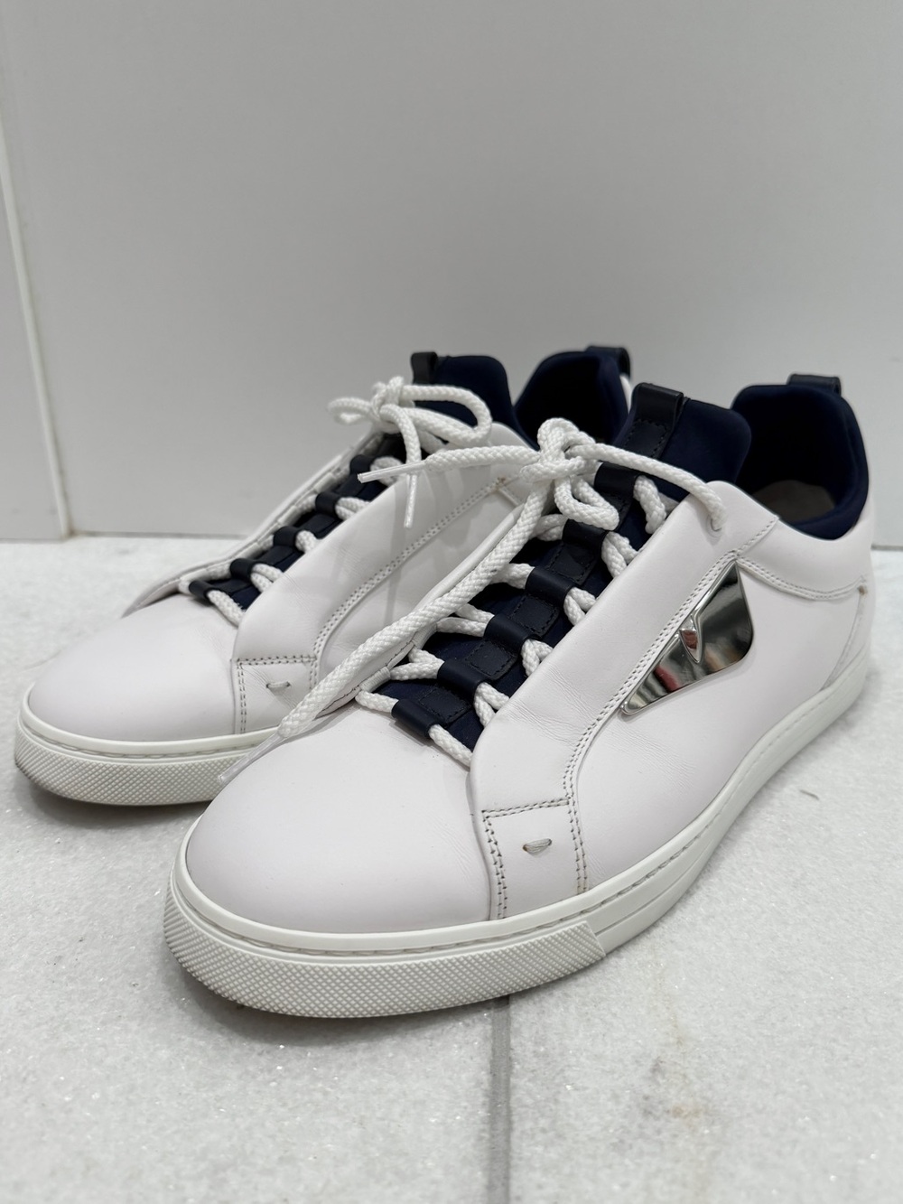 Fendi monster white leather sneakers